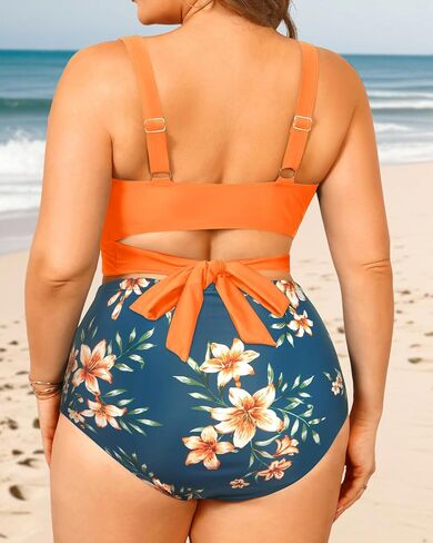 Women Plus Size High Waisted Bikini - Two Piece Swimsuit Tummy Control Bathing Suit Wrap Tie Back 2025 Swimwear in Saudi Arabia