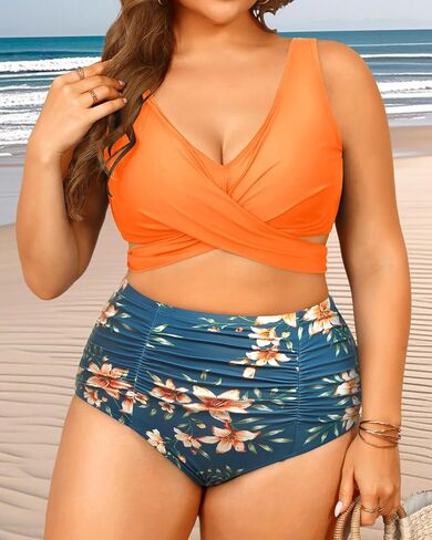 Women Plus Size High Waisted Bikini - Two Piece Swimsuit Tummy Control Bathing Suit Wrap Tie Back 2025 Swimwear in Saudi Arabia