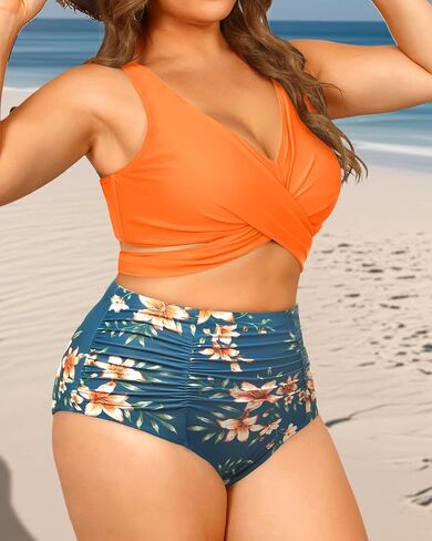 Women Plus Size High Waisted Bikini - Two Piece Swimsuit Tummy Control Bathing Suit Wrap Tie Back 2025 Swimwear in Saudi Arabia