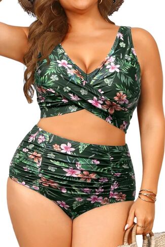 Women Plus Size High Waisted Bikini - Two Piece Swimsuit Tummy Control Bathing Suit Wrap Tie Back 2025 Swimwear in Saudi Arabia