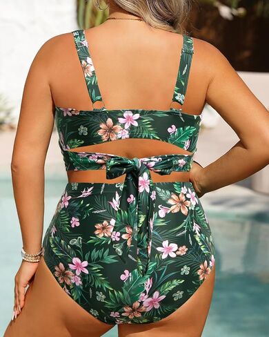 Women Plus Size High Waisted Bikini - Two Piece Swimsuit Tummy Control Bathing Suit Wrap Tie Back 2025 Swimwear in Saudi Arabia
