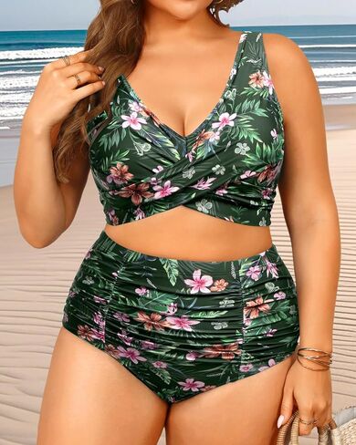 Women Plus Size High Waisted Bikini - Two Piece Swimsuit Tummy Control Bathing Suit Wrap Tie Back 2025 Swimwear in Saudi Arabia
