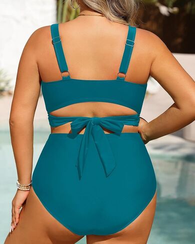 Women Plus Size High Waisted Bikini - Two Piece Swimsuit Tummy Control Bathing Suit Wrap Tie Back 2025 Swimwear in Saudi Arabia