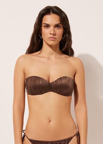 Woman's Graduated Padded Bandeau Swimsuit Top Shiny Satin in Saudi Arabia