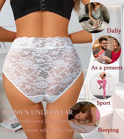 Hibluco Women Sexy Lace Briefs Cheeky Panty Mid Waisted Underwear in Kuwait