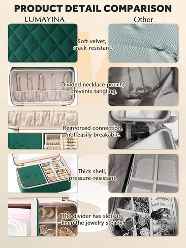 Velvet Travel Jewelry Box with Large Mirror, Double-Layer Jewelry Organizer Case for Women and Girls, Portable Storage Case with 6 Anti-Tarnish Bags Gift Ready for Her (Emerald Green) in Saudi Arabia