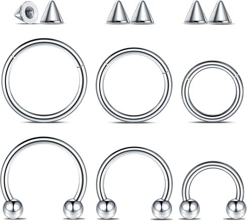 Aumeo 6PCS Nose Septum Ring 16G 18G Surgical Steel Nose Piercing Jewelry 8mm 10mm 12mm Horseshoe Septum Rings Lip Earring Eyebrow Hoop Rings Silver Gold Black in Kuwait