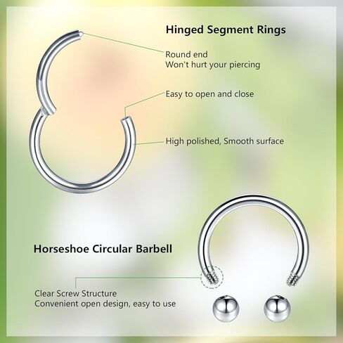 Aumeo 6PCS Nose Septum Ring 16G 18G Surgical Steel Nose Piercing Jewelry 8mm 10mm 12mm Horseshoe Septum Rings Lip Earring Eyebrow Hoop Rings Silver Gold Black in Kuwait
