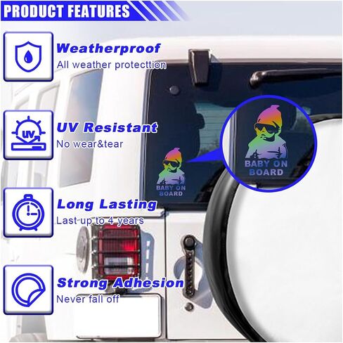 Baby on Board Sticker for Car, Funny Baby Safety Car Signs, Adhesive/Removable/Reflective/Waterproof, Cute Safety Caution Decal, No Need for Magnet or Suction Cup (2PCS) in Saudi Arabia