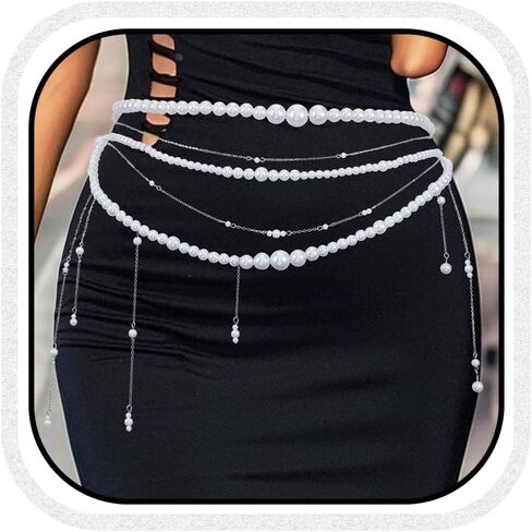 COSYDAYS Pearl Chain Belts Silver Body Waist Jewelry for Women in Saudi Arabia