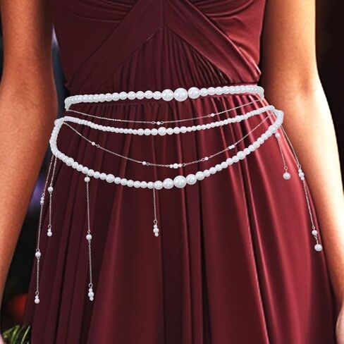 COSYDAYS Pearl Chain Belts Silver Body Waist Jewelry for Women in Saudi Arabia