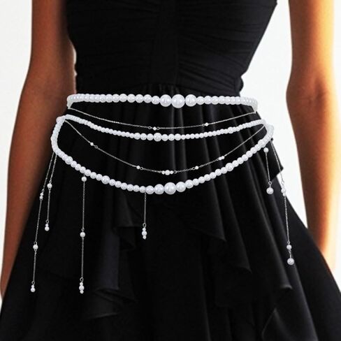 COSYDAYS Pearl Chain Belts Silver Body Waist Jewelry for Women in Saudi Arabia