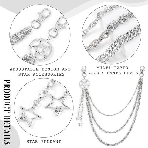 Navoky Punk Jean Chain Star Goth Layered Y2K Pant Wallet Chains Silver Hip Hop Pocket Chains Belt for Women and Men in Kuwait