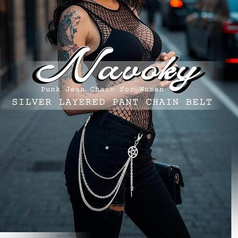 Navoky Punk Jean Chain Star Goth Layered Y2K Pant Wallet Chains Silver Hip Hop Pocket Chains Belt for Women and Men in Kuwait