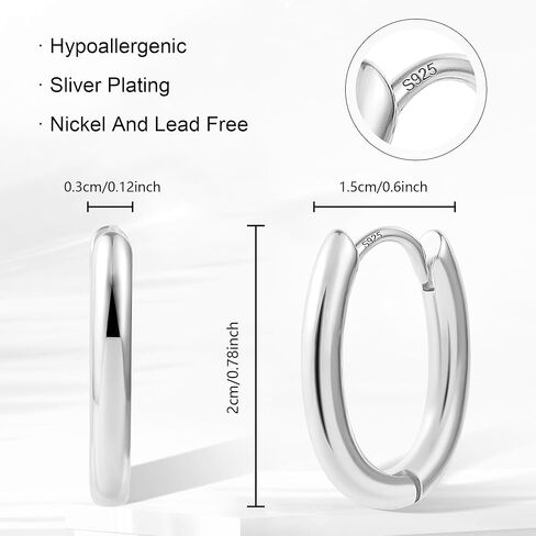 925 Sterling Silver Earrings Small Oval Hoop Earrings for Women Trendy 14K Gold Plated Hypoallergenic Earrings Small Thick Huggie Hoops Earrings in Kuwait