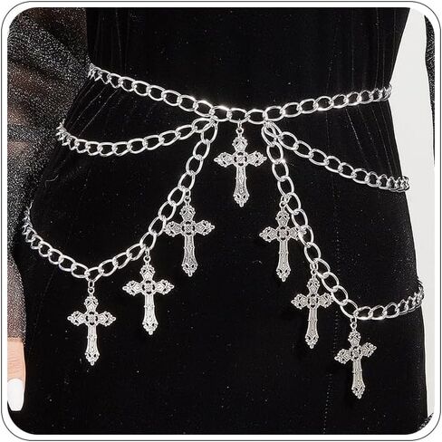 Goth Cross Belt Punk Hip Hop Waist Chain Belly Chains for Women Waist Chain Corset Raven Belt Grunge Belt Halloween Emo Accessories Pirate Waist Chain in Saudi Arabia