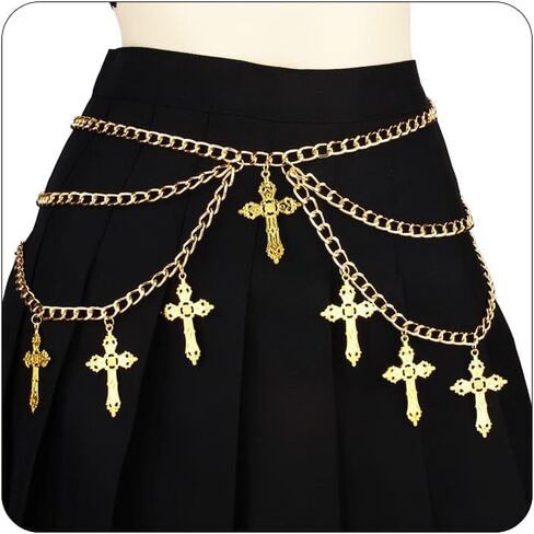 Goth Cross Belt Punk Hip Hop Waist Chain Belly Chains for Women Waist Chain Corset Raven Belt Grunge Belt Halloween Emo Accessories Pirate Waist Chain in Saudi Arabia