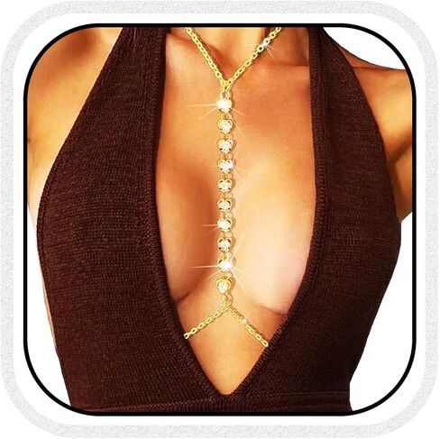 BODIY Silver Rhinestone Body Chain Heart Crystal Body Jewelry Necklace Bikini Bra Chain Sparkly Chest Accessories for Women in Kuwait