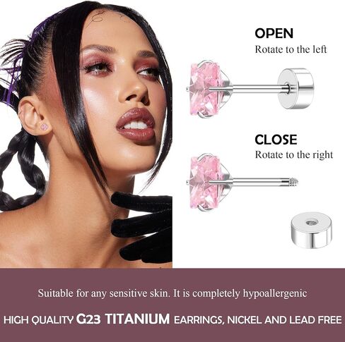 Women's Earrings Anti-Allergy Titanium Earrings Cubic Zirconia Flat Back Design Star/Heart/Square Available 4MM/5MM Clear/Pink Comfortable Daily Wear Holiday Gift in Saudi Arabia