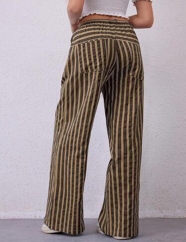 Kissonic Women Striped Pants Casual Drawstring Wide Leg Trousers Loose Lounge Pajama Pants with Pockets in Saudi Arabia