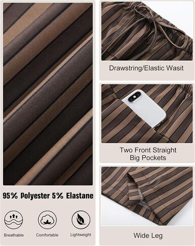 Kissonic Women Striped Pants Casual Drawstring Wide Leg Trousers Loose Lounge Pajama Pants with Pockets in Saudi Arabia