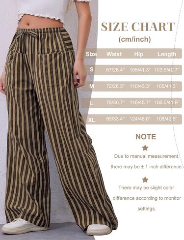 Kissonic Women Striped Pants Casual Drawstring Wide Leg Trousers Loose Lounge Pajama Pants with Pockets in Saudi Arabia