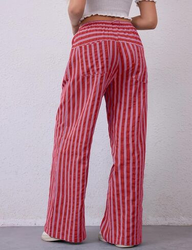 Kissonic Women Striped Pants Casual Drawstring Wide Leg Trousers Loose Lounge Pajama Pants with Pockets in Saudi Arabia