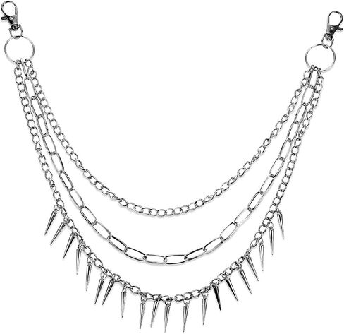 Chain For Pants, Mabor Layered Pants Chain Silver Goth Biker Wallet Chains Punk Rivet Tassel Jeans Accessories for Women and Men(1 Pcs) in Saudi Arabia