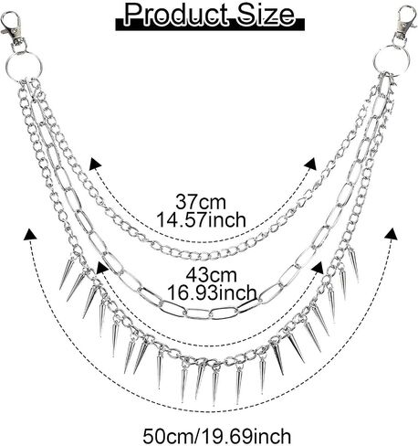 Chain For Pants, Mabor Layered Pants Chain Silver Goth Biker Wallet Chains Punk Rivet Tassel Jeans Accessories for Women and Men(1 Pcs) in Saudi Arabia