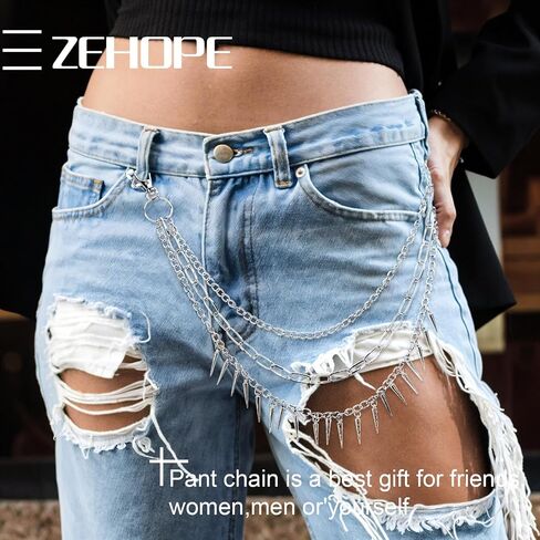Chain For Pants, Mabor Layered Pants Chain Silver Goth Biker Wallet Chains Punk Rivet Tassel Jeans Accessories for Women and Men(1 Pcs) in Saudi Arabia