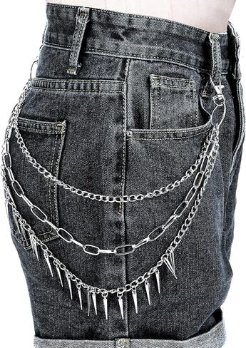Chain For Pants, Mabor Layered Pants Chain Silver Goth Biker Wallet Chains Punk Rivet Tassel Jeans Accessories for Women and Men(1 Pcs) in Saudi Arabia