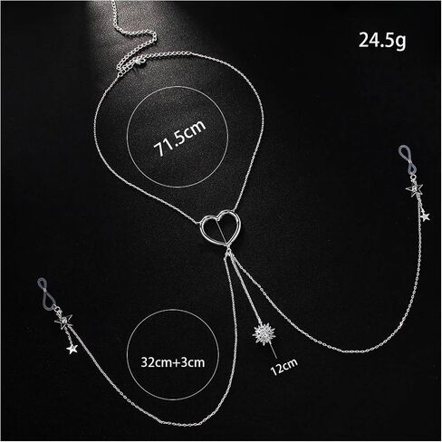 Sexy Star Pendant Non Piercing Nipple Chain Necklace for Women Rhinestone Star Tassel Chest Chain Body Jewelry Festival Rave Heart Nipple Accessories Jewelry in Saudi Arabia