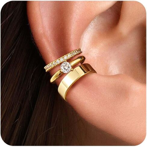 Gold Ear Cuffs Earrings for Women, Hypoallergenic 14k Gold Plated/Silver Cartilage Earring Set Dainty Cubic Zirconia Hoop Earrings Trendy Non Piercing Earrrings for Senstive Ears Gold Jewelry in Kuwait