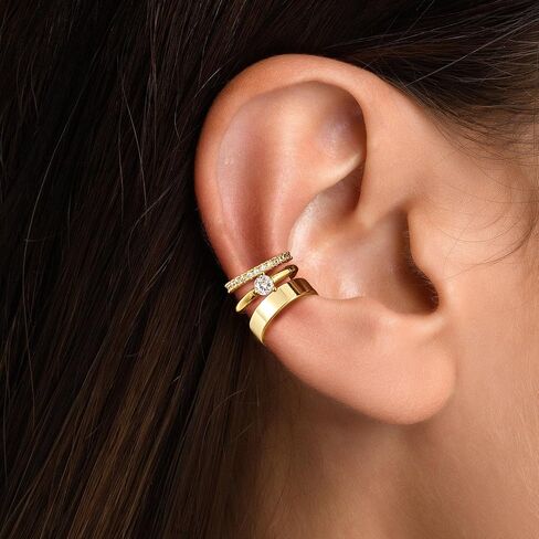 Gold Ear Cuffs Earrings for Women, Hypoallergenic 14k Gold Plated/Silver Cartilage Earring Set Dainty Cubic Zirconia Hoop Earrings Trendy Non Piercing Earrrings for Senstive Ears Gold Jewelry in Kuwait