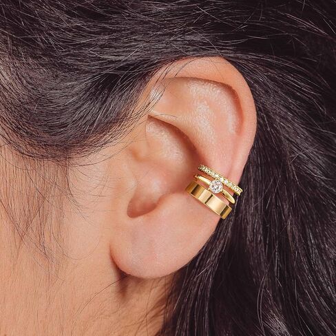 Gold Ear Cuffs Earrings for Women, Hypoallergenic 14k Gold Plated/Silver Cartilage Earring Set Dainty Cubic Zirconia Hoop Earrings Trendy Non Piercing Earrrings for Senstive Ears Gold Jewelry in Kuwait