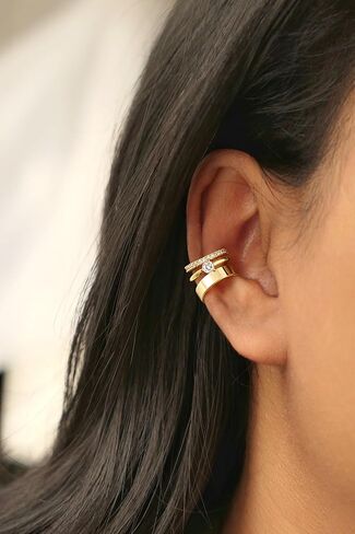 Gold Ear Cuffs Earrings for Women, Hypoallergenic 14k Gold Plated/Silver Cartilage Earring Set Dainty Cubic Zirconia Hoop Earrings Trendy Non Piercing Earrrings for Senstive Ears Gold Jewelry in Kuwait