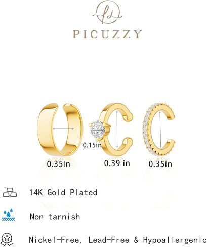 Gold Ear Cuffs Earrings for Women, Hypoallergenic 14k Gold Plated/Silver Cartilage Earring Set Dainty Cubic Zirconia Hoop Earrings Trendy Non Piercing Earrrings for Senstive Ears Gold Jewelry in Kuwait