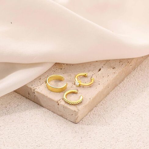 Gold Ear Cuffs Earrings for Women, Hypoallergenic 14k Gold Plated/Silver Cartilage Earring Set Dainty Cubic Zirconia Hoop Earrings Trendy Non Piercing Earrrings for Senstive Ears Gold Jewelry in Kuwait