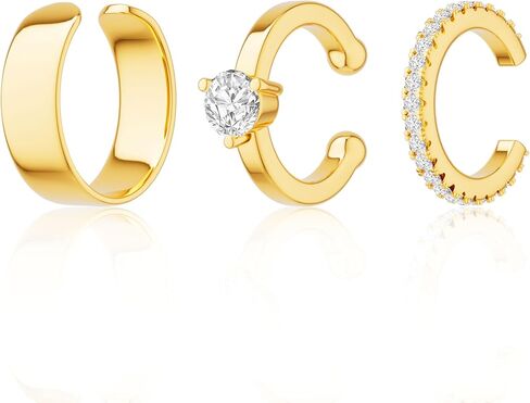 Gold Ear Cuffs Earrings for Women, Hypoallergenic 14k Gold Plated/Silver Cartilage Earring Set Dainty Cubic Zirconia Hoop Earrings Trendy Non Piercing Earrrings for Senstive Ears Gold Jewelry in Kuwait