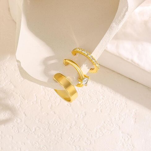 Gold Ear Cuffs Earrings for Women, Hypoallergenic 14k Gold Plated/Silver Cartilage Earring Set Dainty Cubic Zirconia Hoop Earrings Trendy Non Piercing Earrrings for Senstive Ears Gold Jewelry in Kuwait