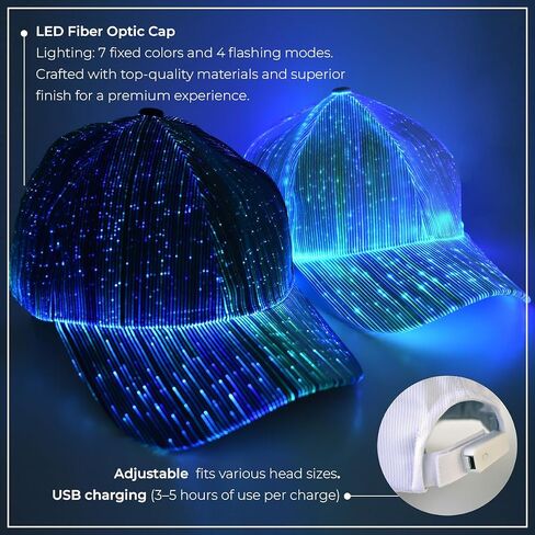 LED Hat – 7 Color Light Up Baseball Cap, USB Rechargeable Fiber Optic Design for Rave, EDC Outfit, DJ & Cyberpunk Costume in Saudi Arabia