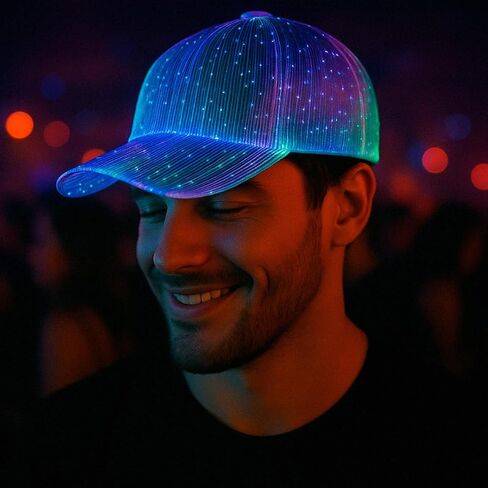 LED Hat – 7 Color Light Up Baseball Cap, USB Rechargeable Fiber Optic Design for Rave, EDC Outfit, DJ & Cyberpunk Costume in Saudi Arabia