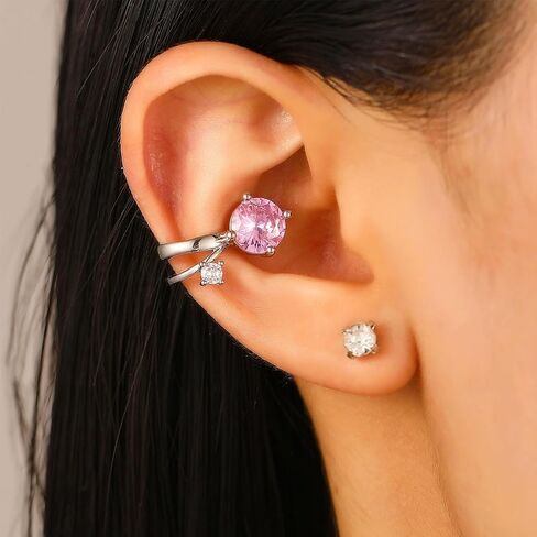 2Pcs Silver Ear Cuff Earrings for Women Non Piercing Cubic Zirconia Clip on Earrings Piercing Hypoallergenic Rhinestone Stud Earring Jewelry Gifts in Saudi Arabia