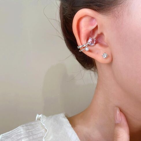 2Pcs Silver Ear Cuff Earrings for Women Non Piercing Cubic Zirconia Clip on Earrings Piercing Hypoallergenic Rhinestone Stud Earring Jewelry Gifts in Saudi Arabia