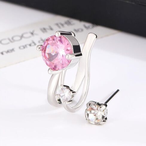 2Pcs Silver Ear Cuff Earrings for Women Non Piercing Cubic Zirconia Clip on Earrings Piercing Hypoallergenic Rhinestone Stud Earring Jewelry Gifts in Saudi Arabia