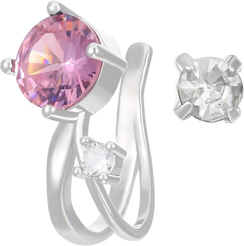 2Pcs Silver Ear Cuff Earrings for Women Non Piercing Cubic Zirconia Clip on Earrings Piercing Hypoallergenic Rhinestone Stud Earring Jewelry Gifts in Saudi Arabia
