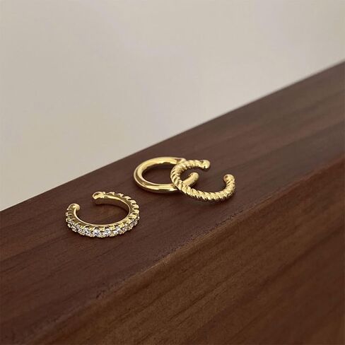 Cuff Earrings,Gold Silver Cubic Zirconia Ear Cuff Earrings,Non-Piercing Fake Helix Cartilage Cuff Earrings,Sparkling Round Huggie Ear Cuff Earrings for Women Fine Jewelry Gifts in Saudi Arabia