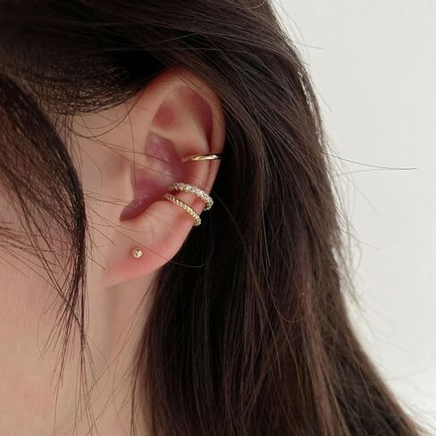 Cuff Earrings,Gold Silver Cubic Zirconia Ear Cuff Earrings,Non-Piercing Fake Helix Cartilage Cuff Earrings,Sparkling Round Huggie Ear Cuff Earrings for Women Fine Jewelry Gifts in Saudi Arabia
