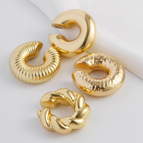 4 Pcs Chunky Ear Cuffs Earrings Gold Silver Ear Cuffs Non Piercing Hoop Earring For Women Clip On Cartilage Wrap Cuff Earrings in Saudi Arabia