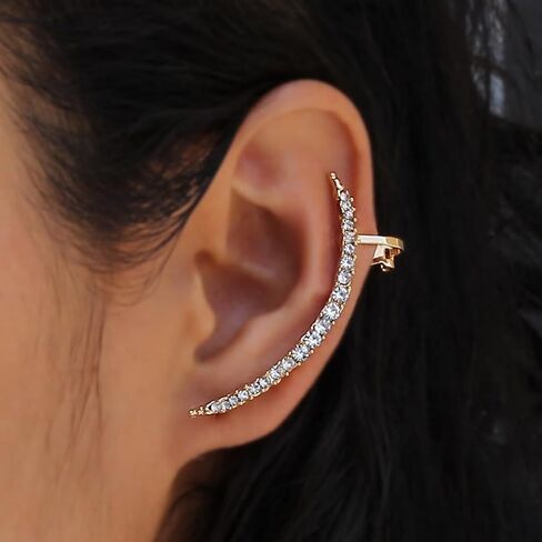 Boho Rhinestone Ear Cuff Earrings for Women Sparkling Long Crystal Wrap Climber Earrings Minimalist Non Piercing Earrings Charm Jewelry Accessories in Kuwait